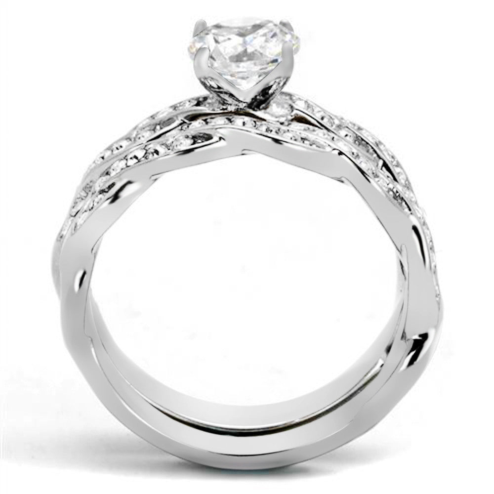 ARTK2475 Stainless Steel 1.78 Ct Round Cut Cz Twisted Wedding Ring Band Set Women's 5-10